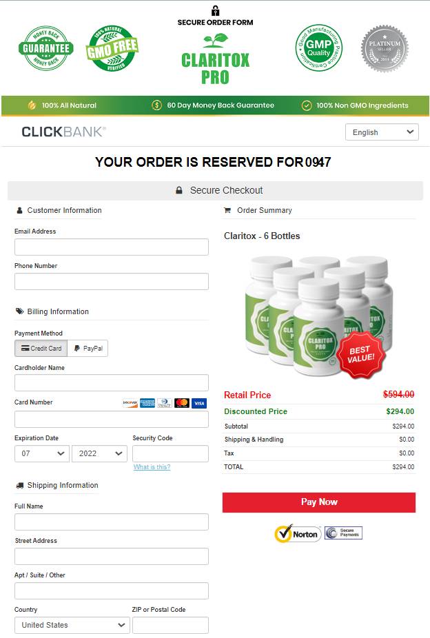 Claritox Pro Secure page order